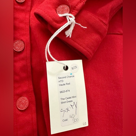 NWT MOTHER Cadet Denim Belted Mini Shirtdress in Haute Red Size M - Picture 12 of 15